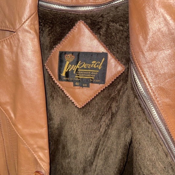 Vintage Imperial Brown Leather Coat Men’s Size 40L Made in Korea Faux Fur - Picture 2 of 7